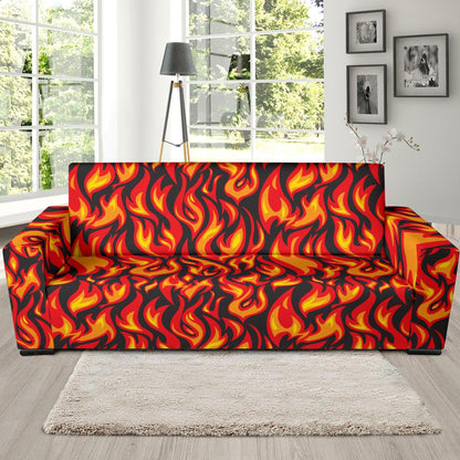 Flame Fire Print Pattern Sofa Slipcover-JTAMIGO.COM