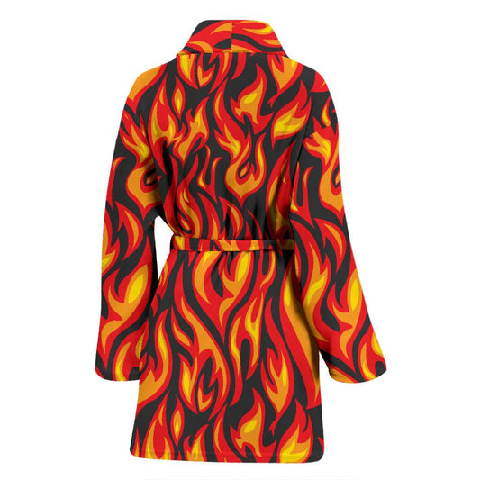 Flame Fire Print Pattern Women Bath Robe-JTAMIGO.COM