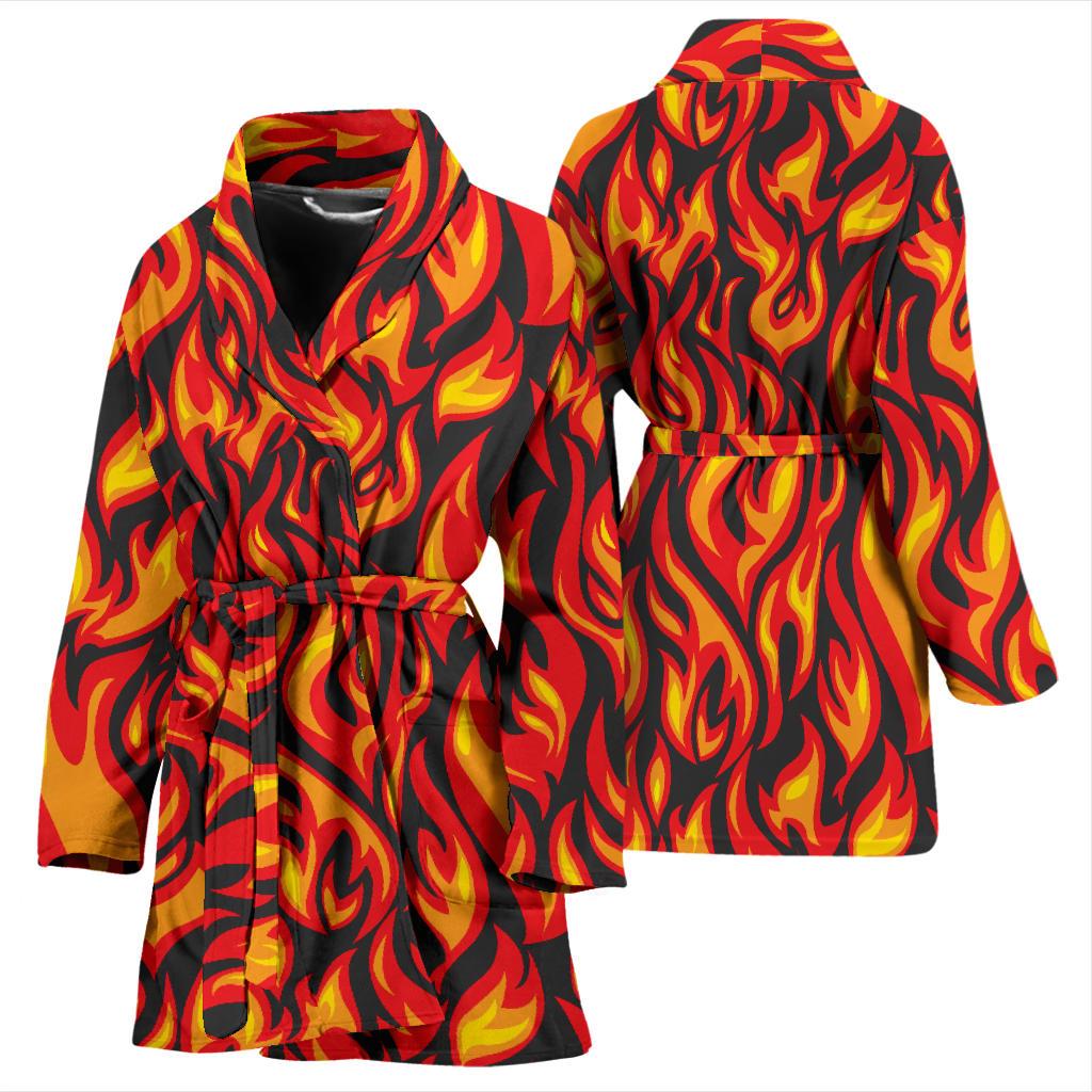 Flame Fire Print Pattern Women Bath Robe-JTAMIGO.COM