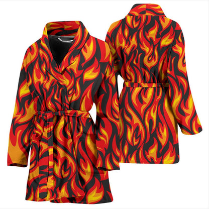 Flame Fire Print Pattern Women Bath Robe-JTAMIGO.COM
