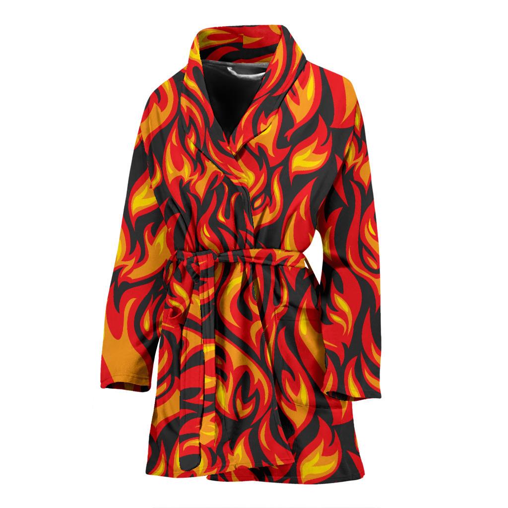 Flame Fire Print Pattern Women Bath Robe-JTAMIGO.COM