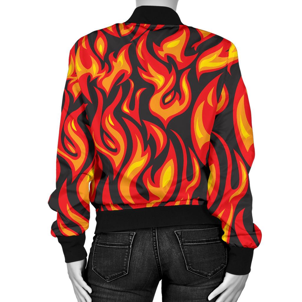 Flame Fire Print Pattern Women Casual Bomber Jacket
