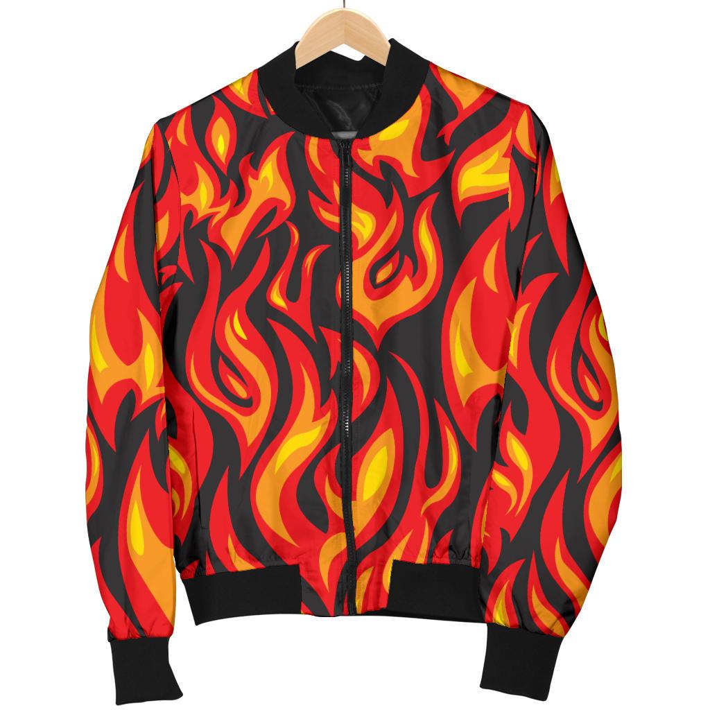 Flame Fire Print Pattern Women Casual Bomber Jacket