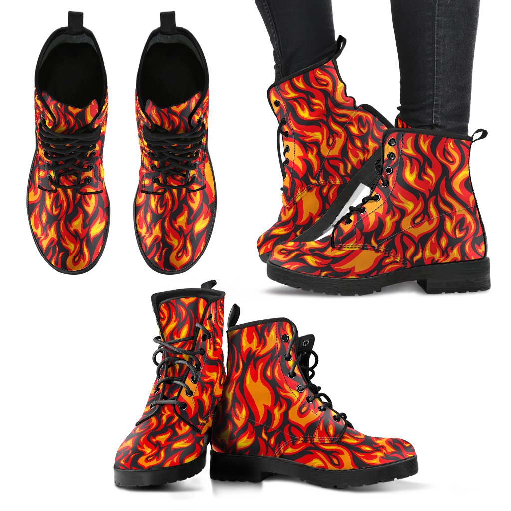 Flame Fire Print Pattern Women Leather Boots-JTAMIGO.COM