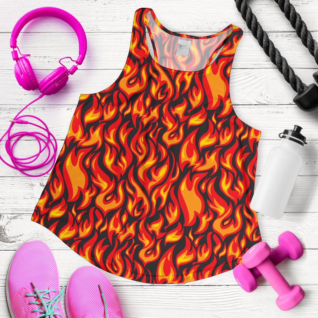 Flame Fire Print Pattern Women Racerback Tank Top