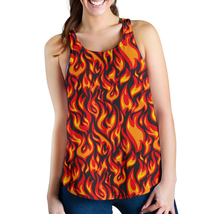 Flame Fire Print Pattern Women Racerback Tank Top