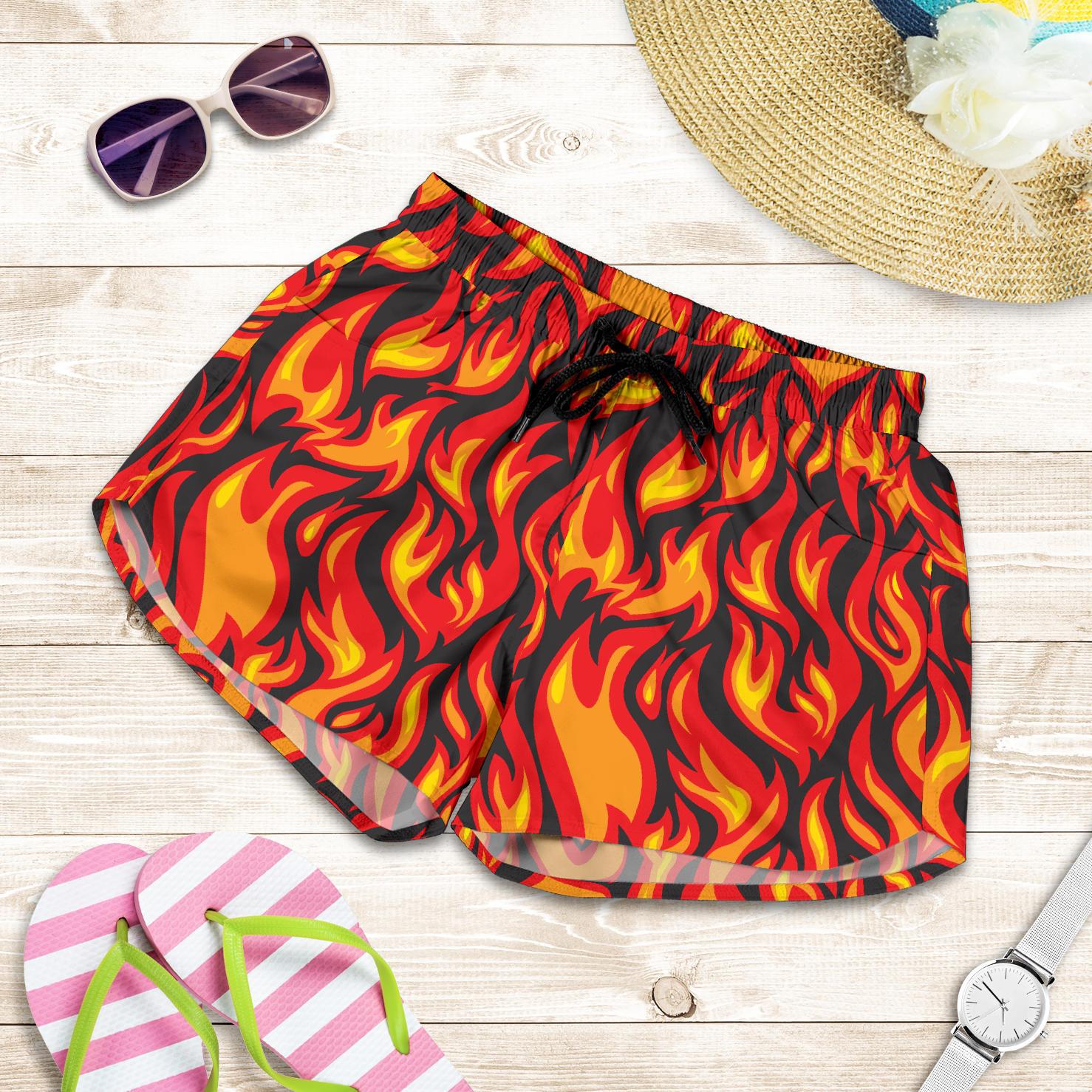 Flame Fire Print Pattern Women Shorts-JTAMIGO.COM