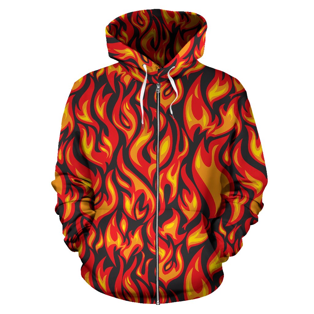 Flame Fire Print Pattern Zip Up Hoodie