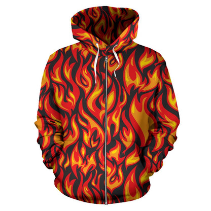 Flame Fire Print Pattern Zip Up Hoodie
