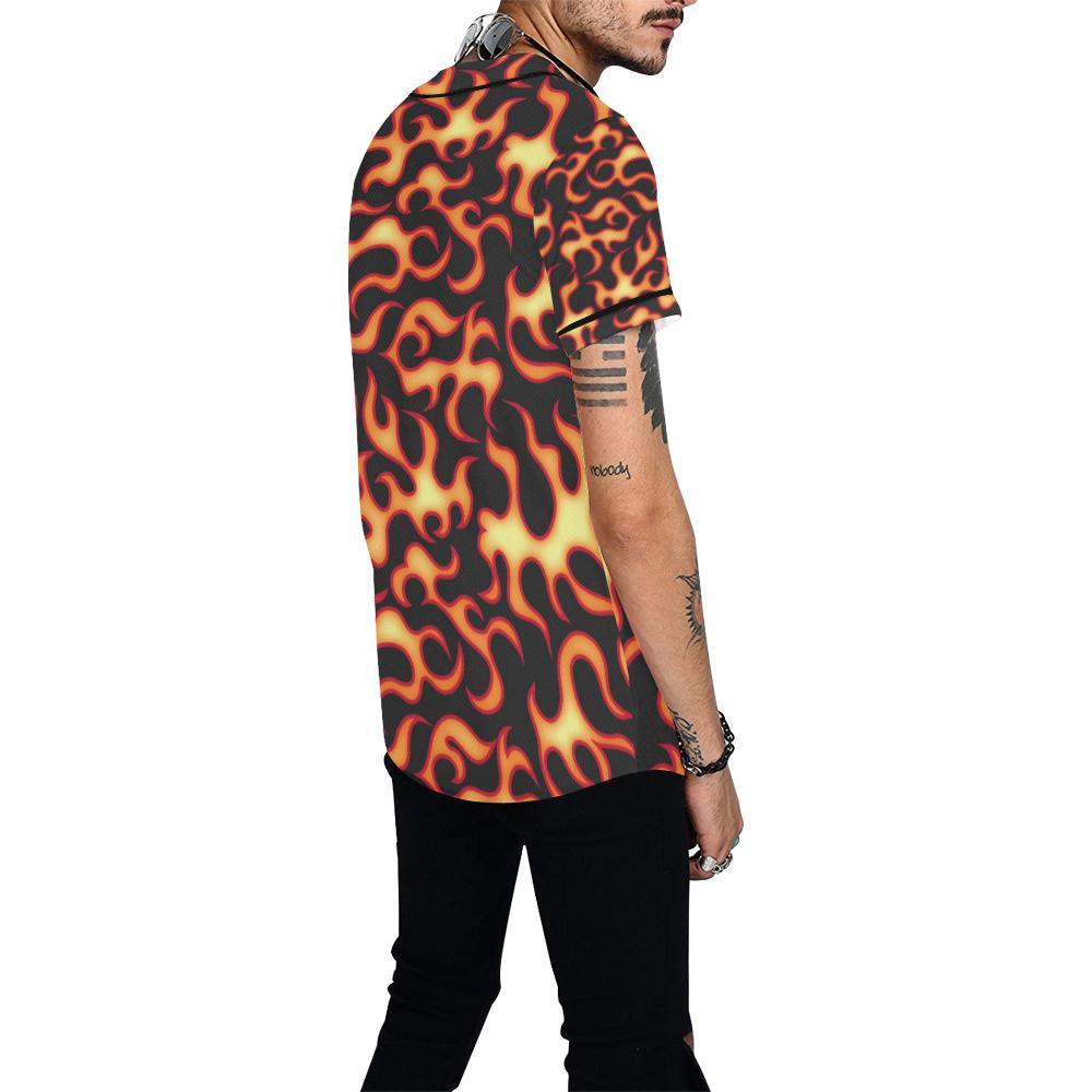 Flame Fire Themed Print Baseball Jersey-JTAMIGO.COM