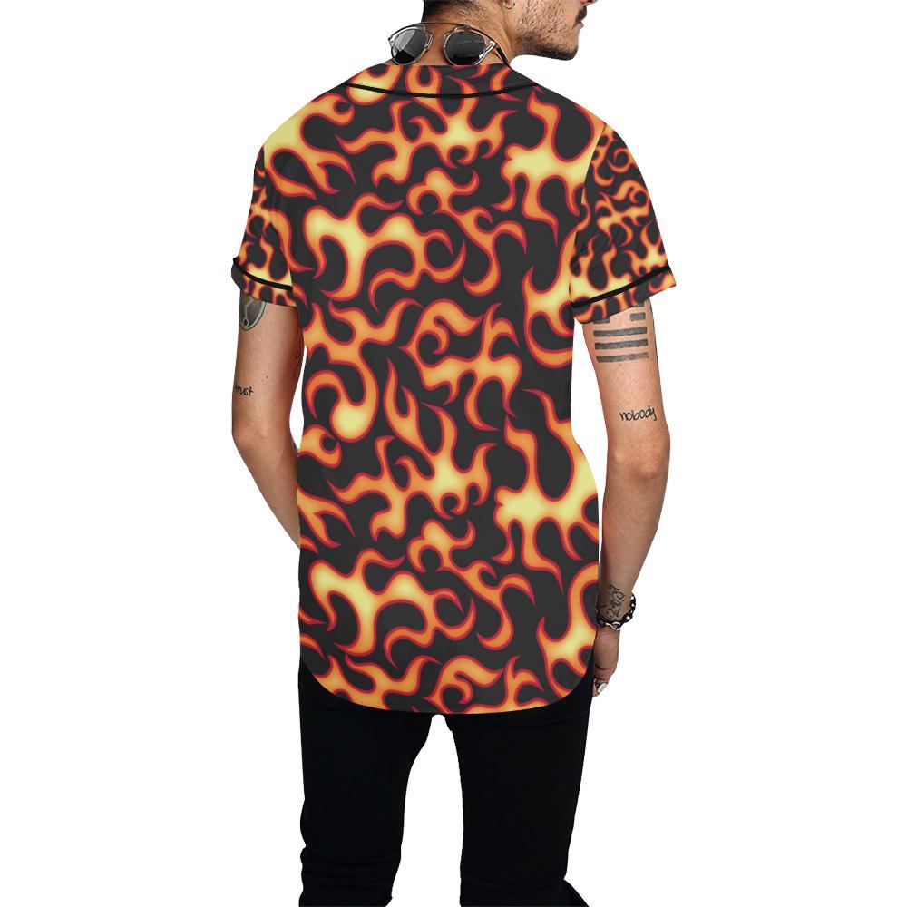 Flame Fire Themed Print Baseball Jersey-JTAMIGO.COM