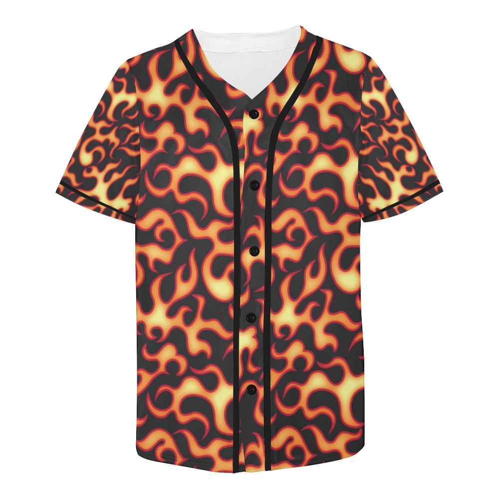 Flame Fire Themed Print Baseball Jersey-JTAMIGO.COM