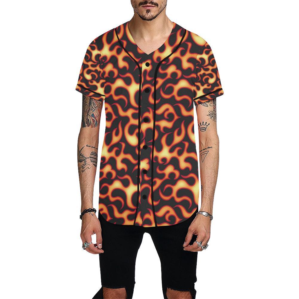 Flame Fire Themed Print Baseball Jersey-JTAMIGO.COM