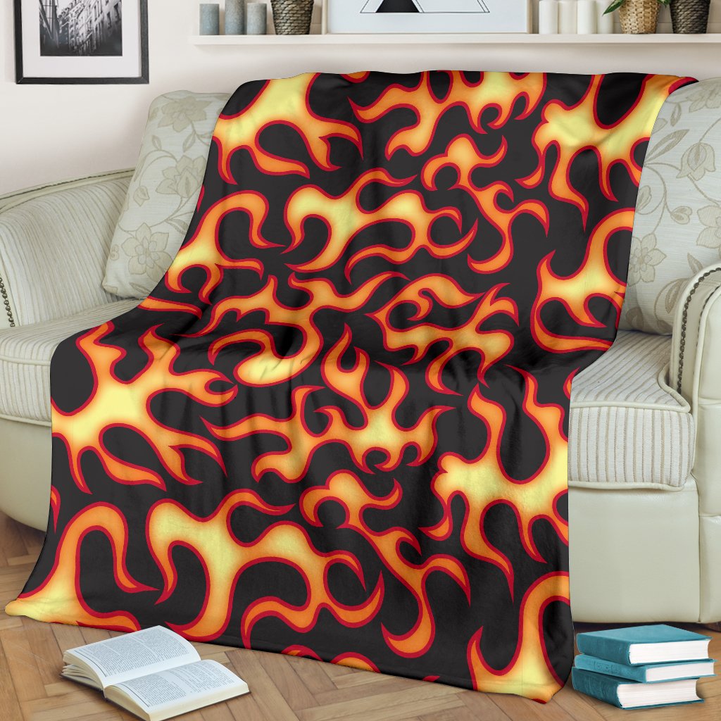 Flame Fire Themed Print Fleece Blanket
