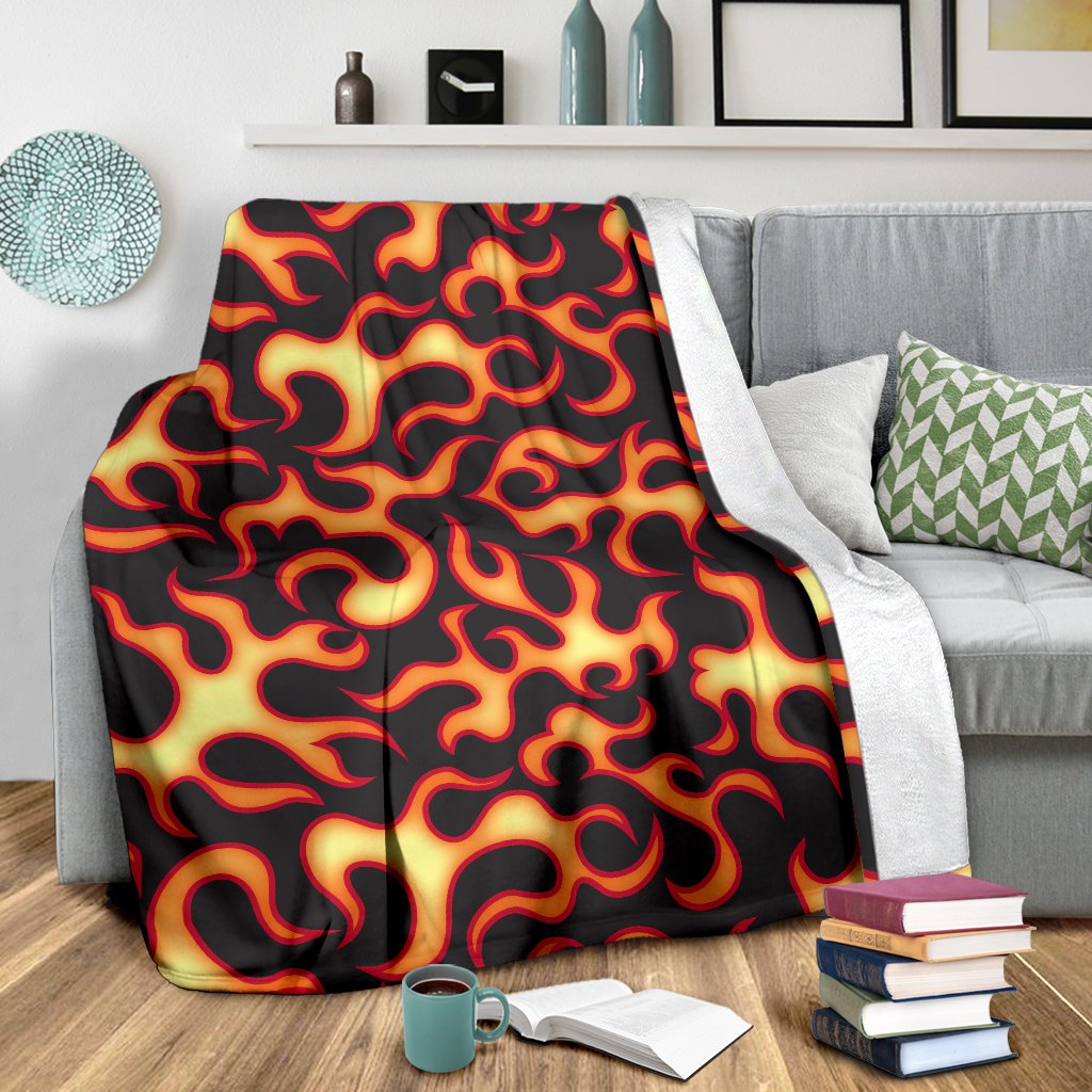 Flame Fire Themed Print Fleece Blanket