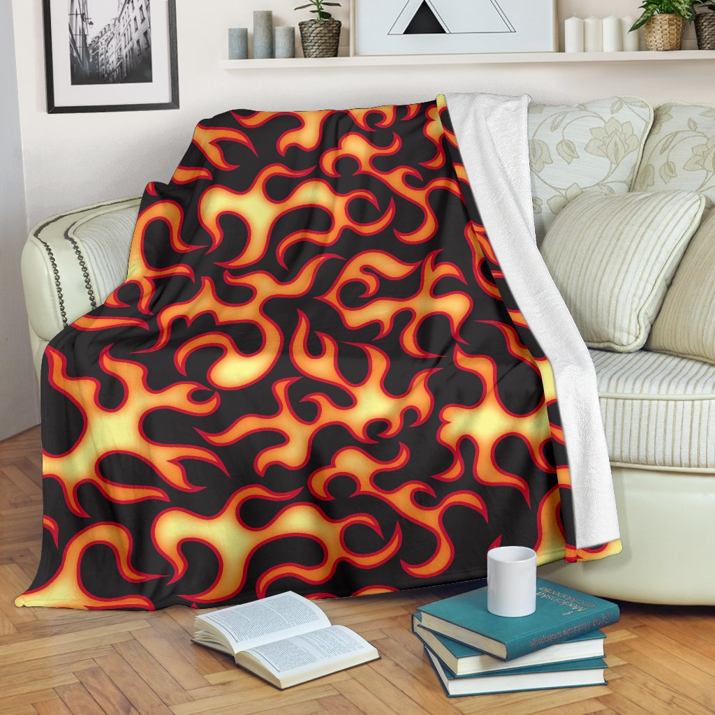 Flame Fire Themed Print Fleece Blanket