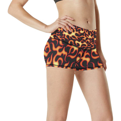 Flame Fire Themed Print High Waisted Spandex Shorts-JTAMIGO.COM