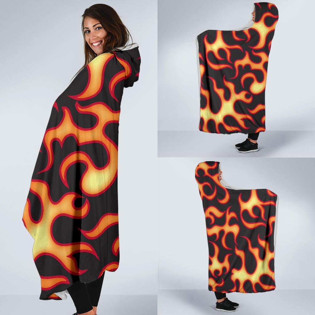 Flame Fire Themed Print Hooded Blanket-JTAMIGO.COM
