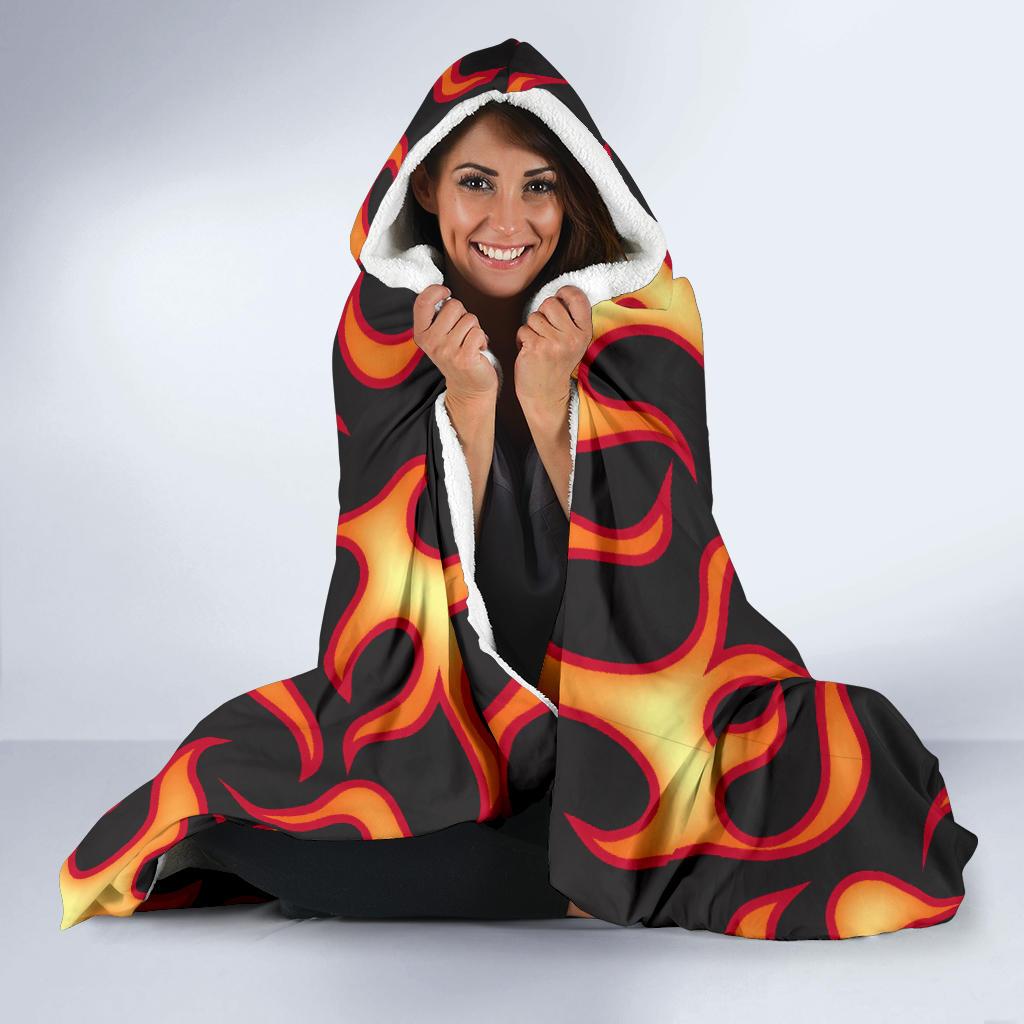 Flame Fire Themed Print Hooded Blanket-JTAMIGO.COM