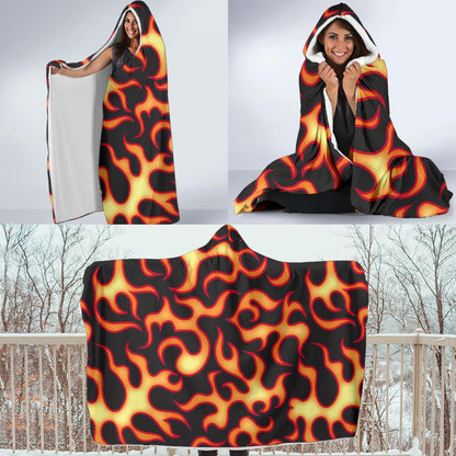 Flame Fire Themed Print Hooded Blanket-JTAMIGO.COM