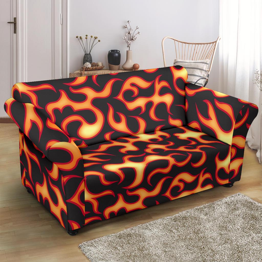 Flame Fire Themed Print Loveseat Slipcover-JTAMIGO.COM