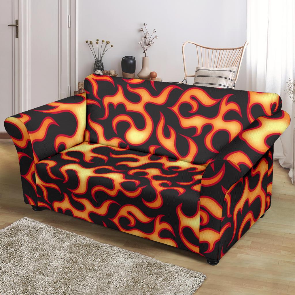 Flame Fire Themed Print Loveseat Slipcover-JTAMIGO.COM