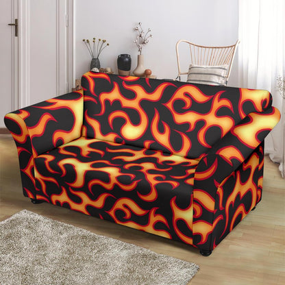 Flame Fire Themed Print Loveseat Slipcover-JTAMIGO.COM