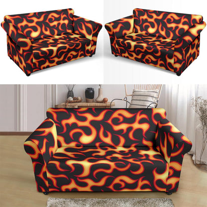 Flame Fire Themed Print Loveseat Slipcover-JTAMIGO.COM