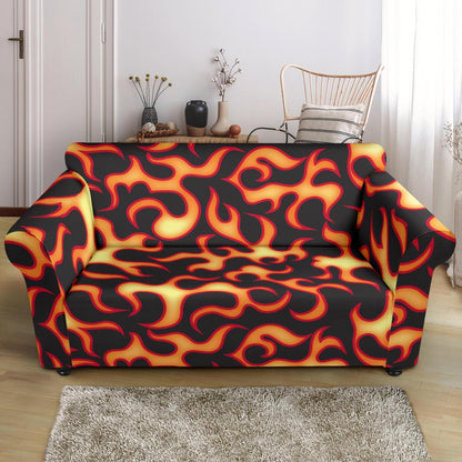 Flame Fire Themed Print Loveseat Slipcover-JTAMIGO.COM
