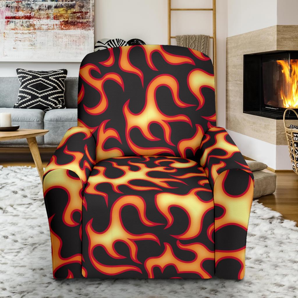Flame Fire Themed Print Single Sofa Slipcover -JTAMIGO.COM