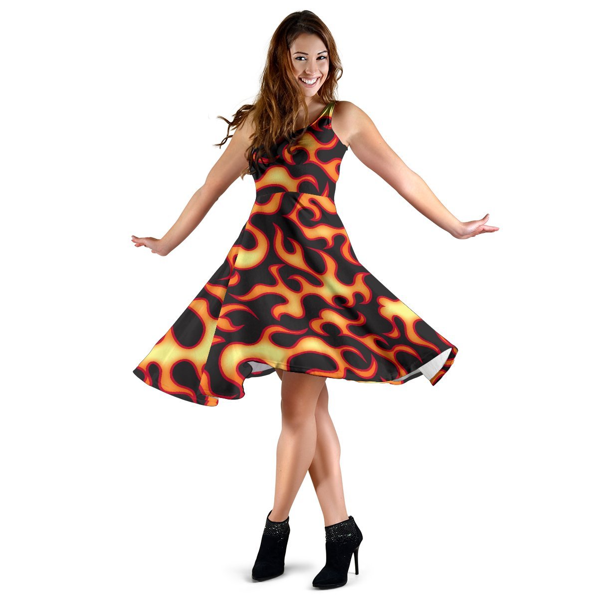 Flame Fire Themed Print Sleeveless Dress