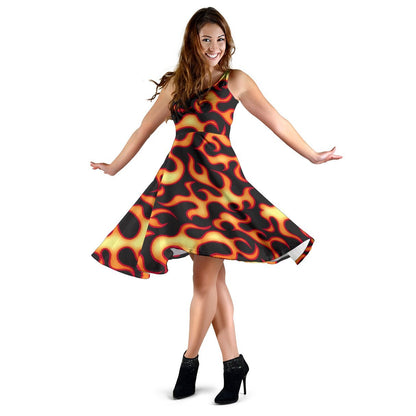 Flame Fire Themed Print Sleeveless Dress