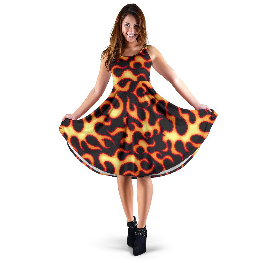 Flame Fire Themed Print Sleeveless Dress