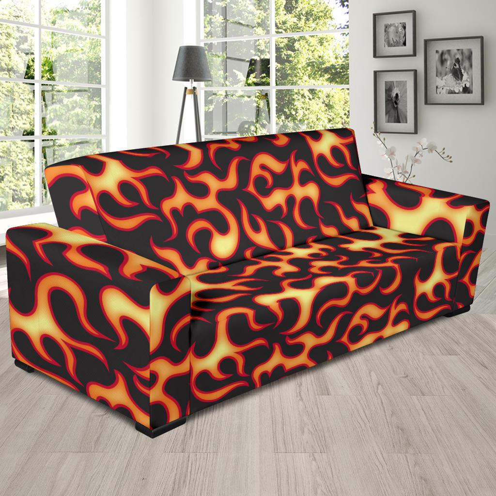 Flame Fire Themed Print Sofa Slipcover-JTAMIGO.COM