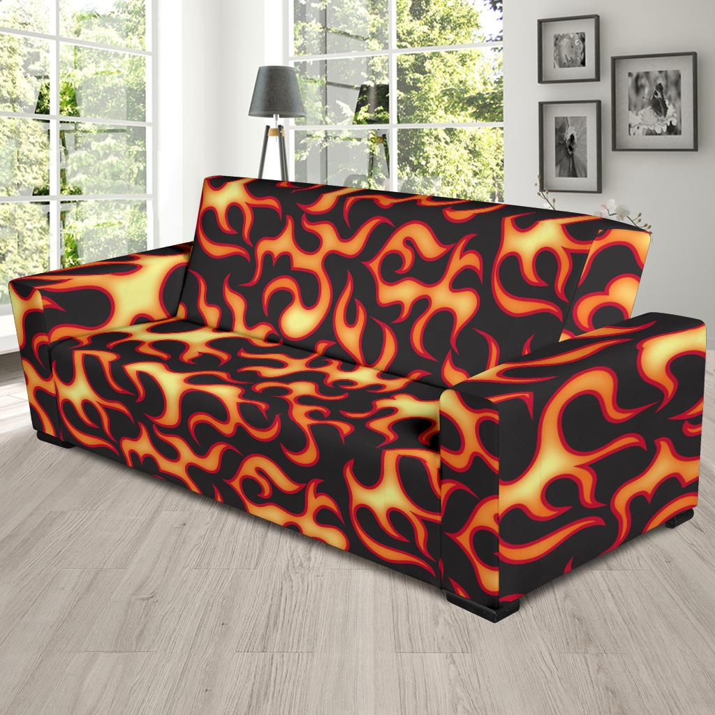 Flame Fire Themed Print Sofa Slipcover-JTAMIGO.COM