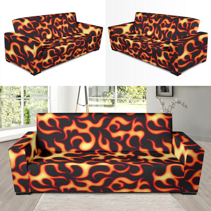 Flame Fire Themed Print Sofa Slipcover-JTAMIGO.COM