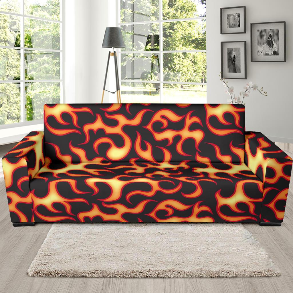 Flame Fire Themed Print Sofa Slipcover-JTAMIGO.COM