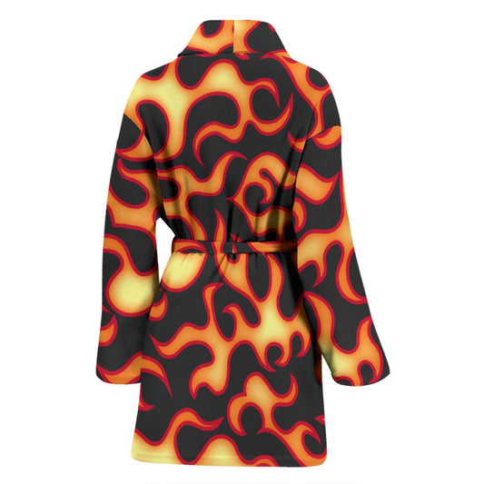 Flame Fire Themed Print Women Bath Robe-JTAMIGO.COM