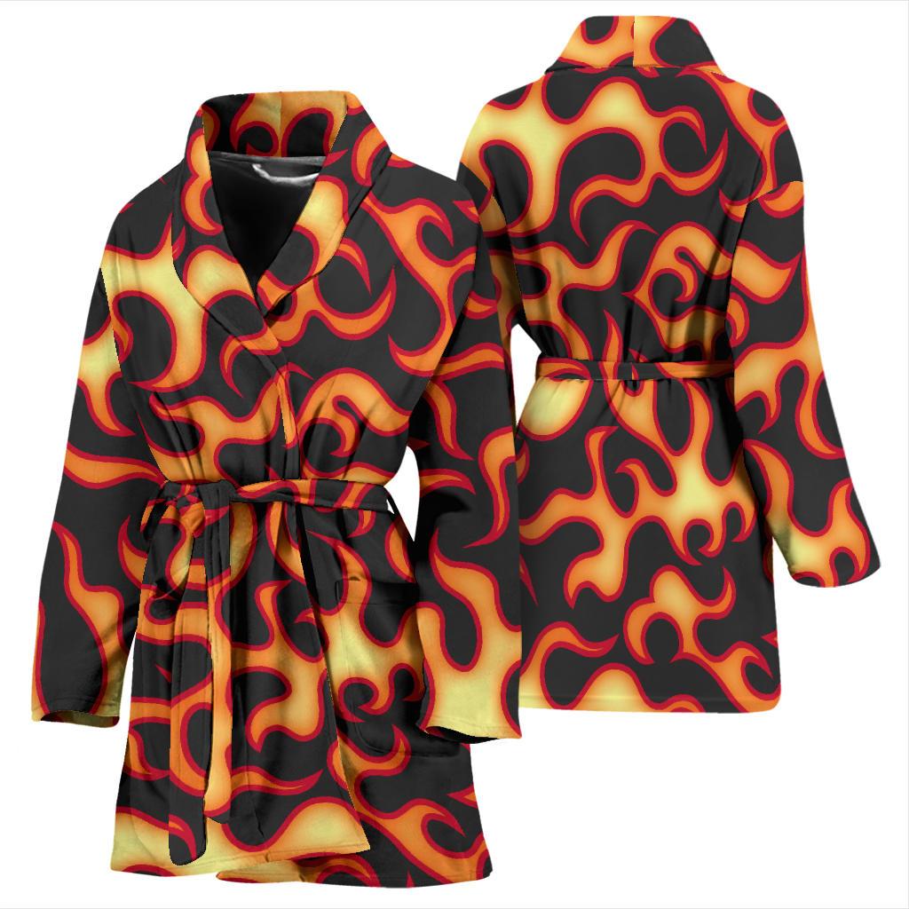 Flame Fire Themed Print Women Bath Robe-JTAMIGO.COM