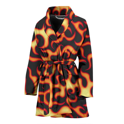 Flame Fire Themed Print Women Bath Robe-JTAMIGO.COM