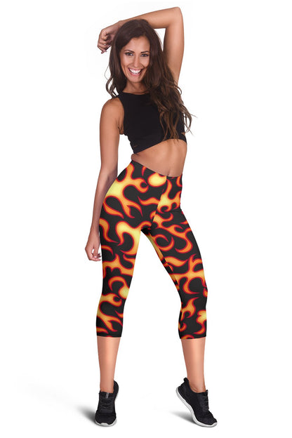 Flame Fire Themed Print Women Capris