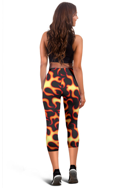 Flame Fire Themed Print Women Capris