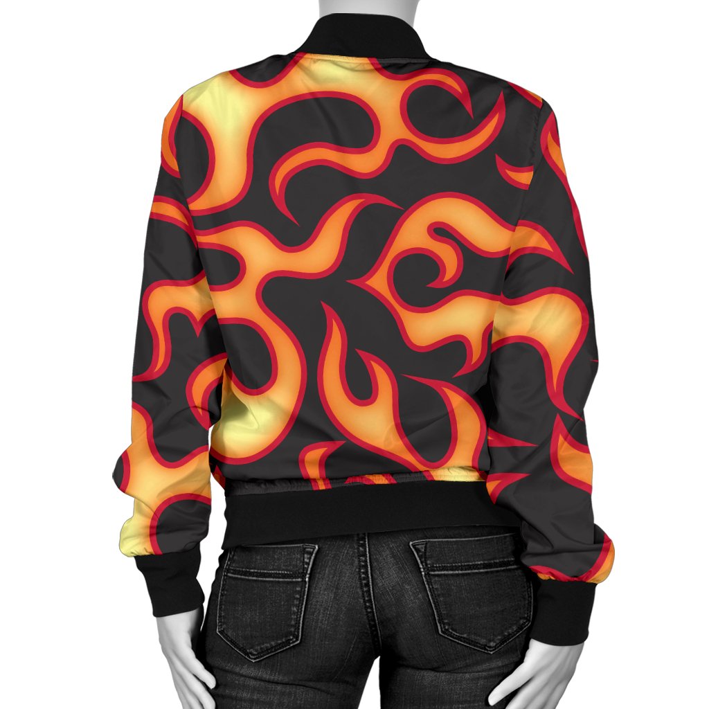 Flame Fire Themed Print Women Casual Bomber Jacket