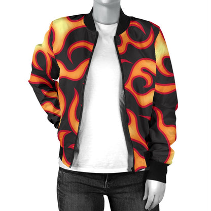 Flame Fire Themed Print Women Casual Bomber Jacket