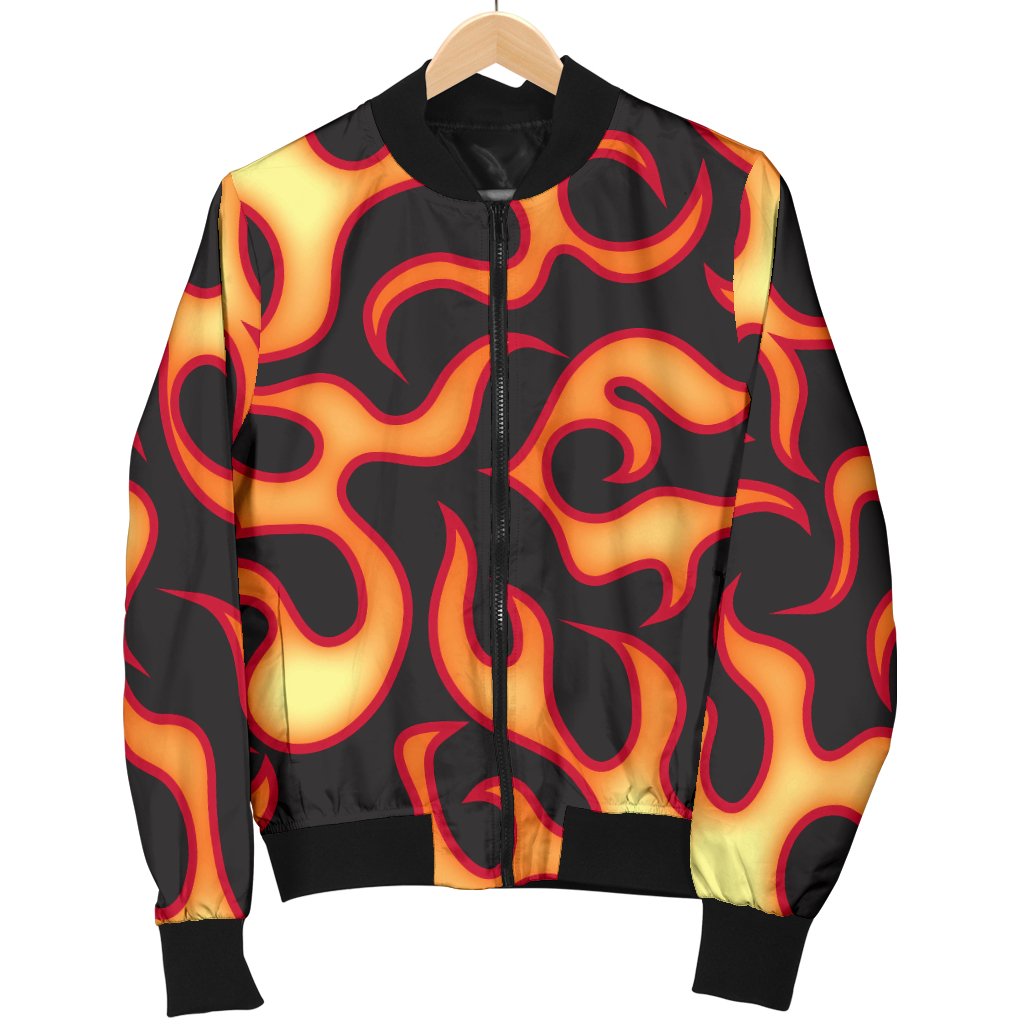 Flame Fire Themed Print Women Casual Bomber Jacket