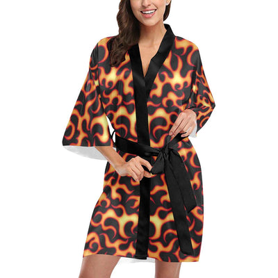 Flame Fire Themed Print Women Short Kimono Robe