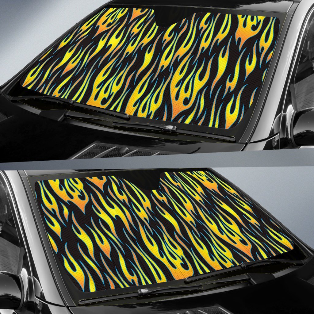 Flame Fire Yellow Pattern Car Sun Shade For Windshield