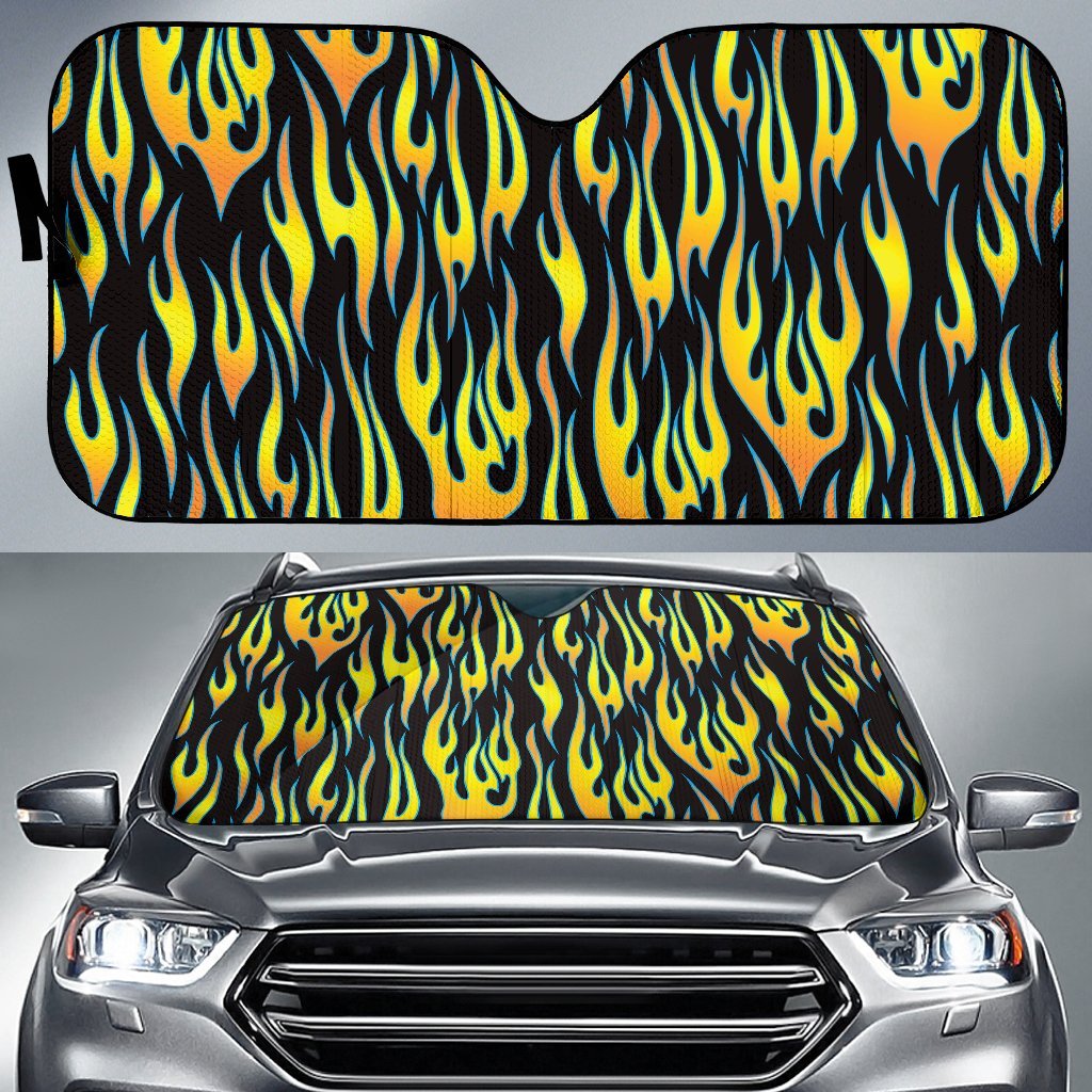 Flame Fire Yellow Pattern Car Sun Shade For Windshield