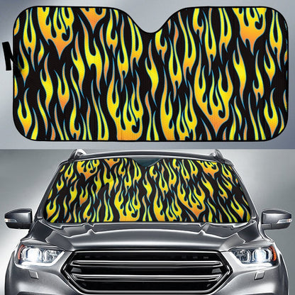 Flame Fire Yellow Pattern Car Sun Shade For Windshield
