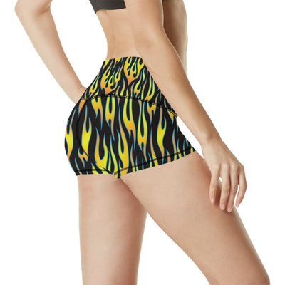 Flame Fire Yellow Pattern High Waisted Spandex Shorts-JTAMIGO.COM